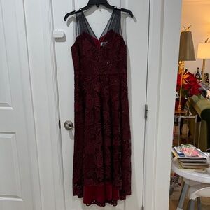 Badgley Mischka Burgundy High Low Dress
